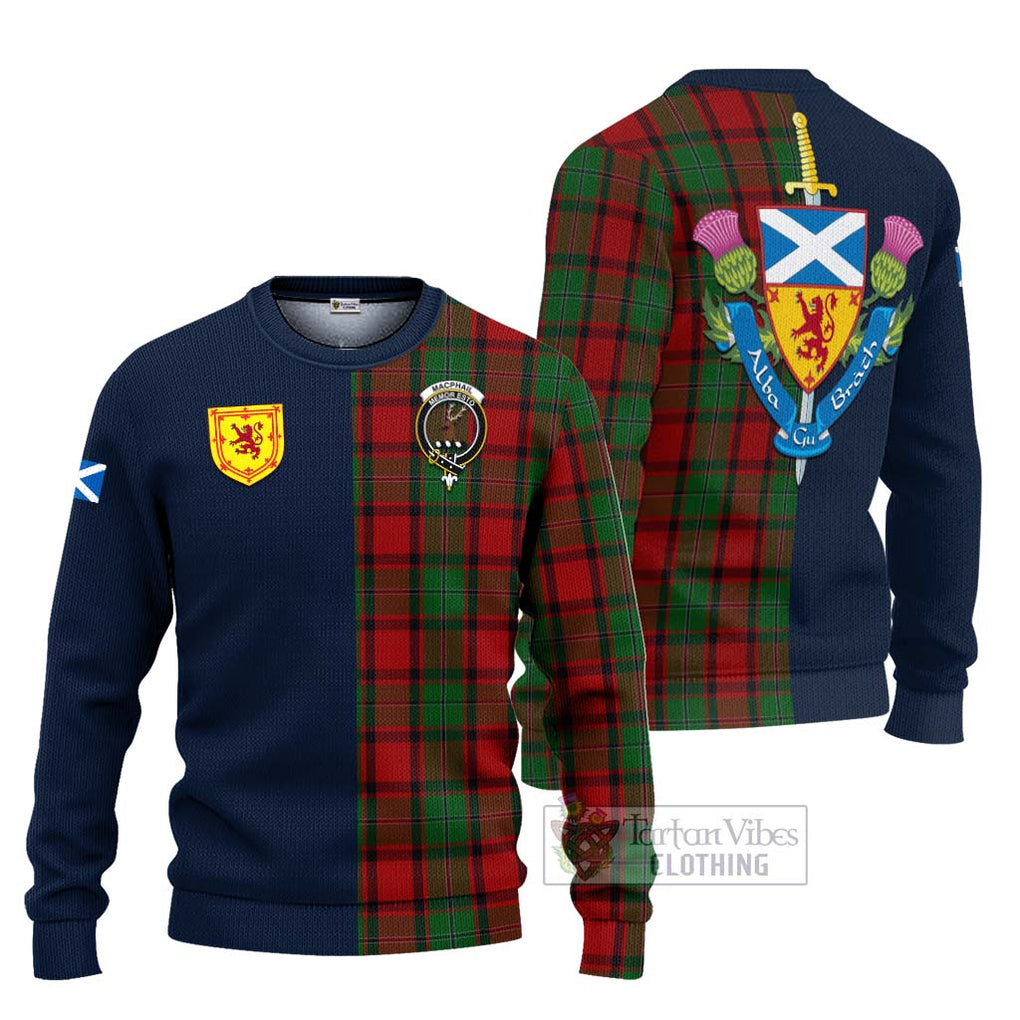 Tartan Vibes Clothing MacPhail Tartan Knitted Sweater with Scottish Lion Royal Arm Half Style