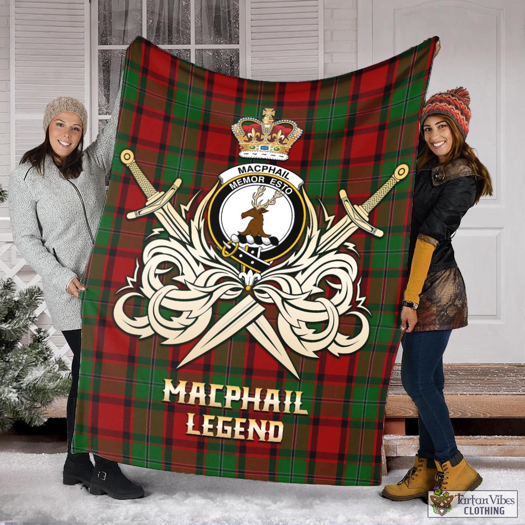 Tartan Vibes Clothing MacPhail Tartan Blanket with Clan Crest and the Golden Sword of Courageous Legacy