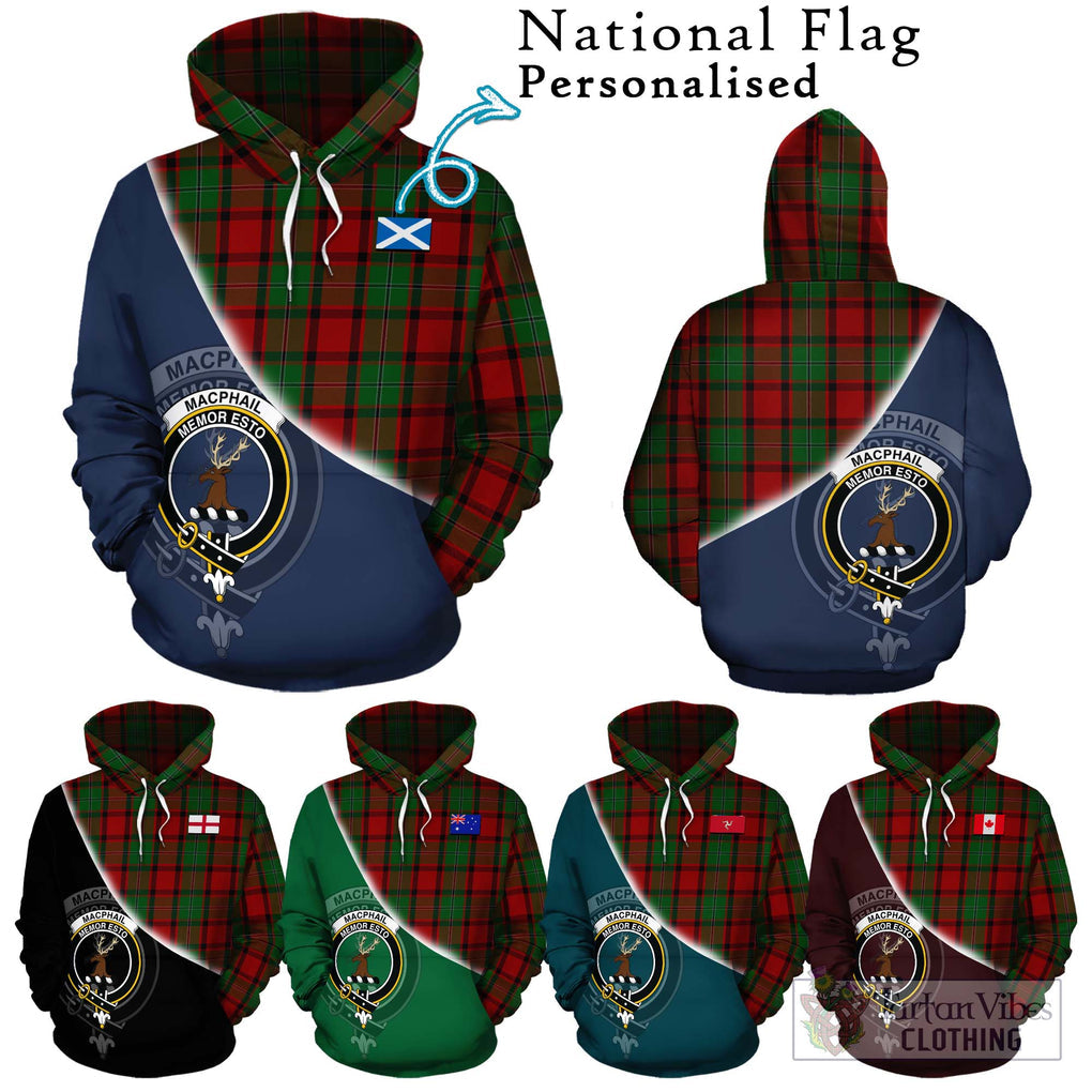 MacPhail (McPhail) Tartan Hoodie with Personalised National Flag and Family Crest Half Style Zip Hoodie - Tartanvibesclothing Shop