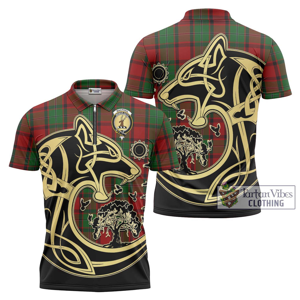 MacPhail (McPhail) Tartan Zipper Polo Shirt with Family Crest Celtic Wolf Style Unisex - Tartanvibesclothing Shop