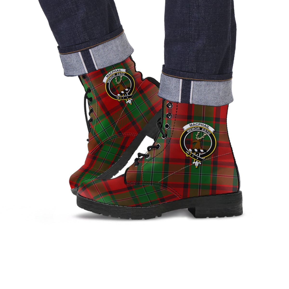 MacPhail (McPhail) Tartan Leather Boots with Family Crest Men' Boots - Tartan Vibes Clothing