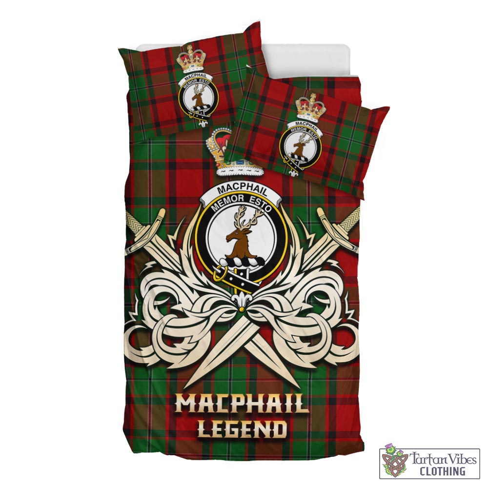 Tartan Vibes Clothing MacPhail Tartan Bedding Set with Clan Crest and the Golden Sword of Courageous Legacy