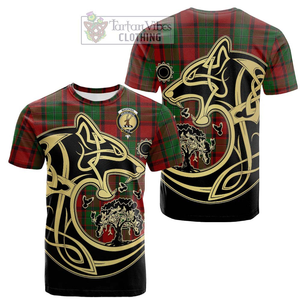 Tartan Vibes Clothing MacPhail Tartan Cotton T-shirt with Family Crest Celtic Wolf Style