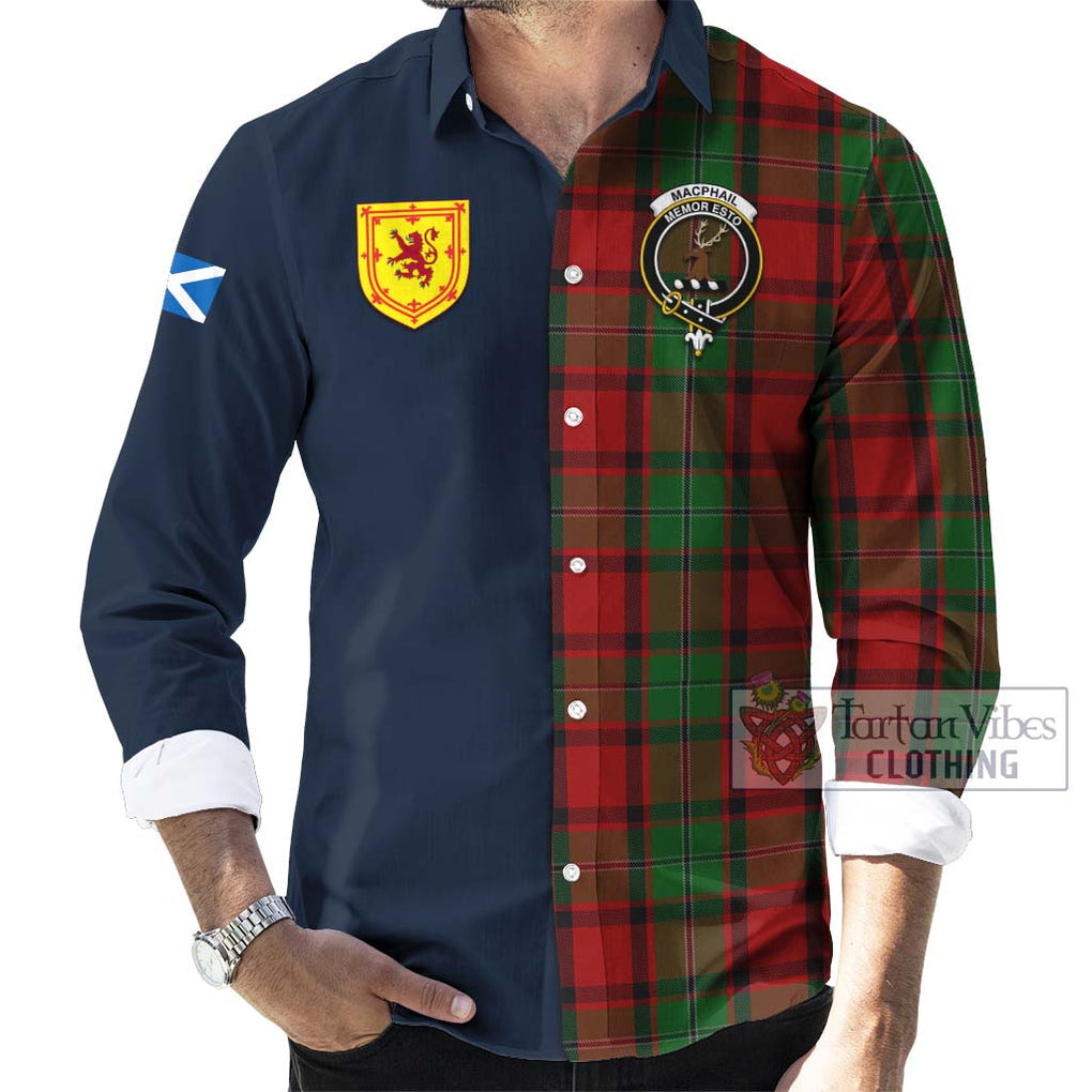 Tartan Vibes Clothing MacPhail Tartan Long Sleeve Button Shirt with Scottish Lion Royal Arm Half Style