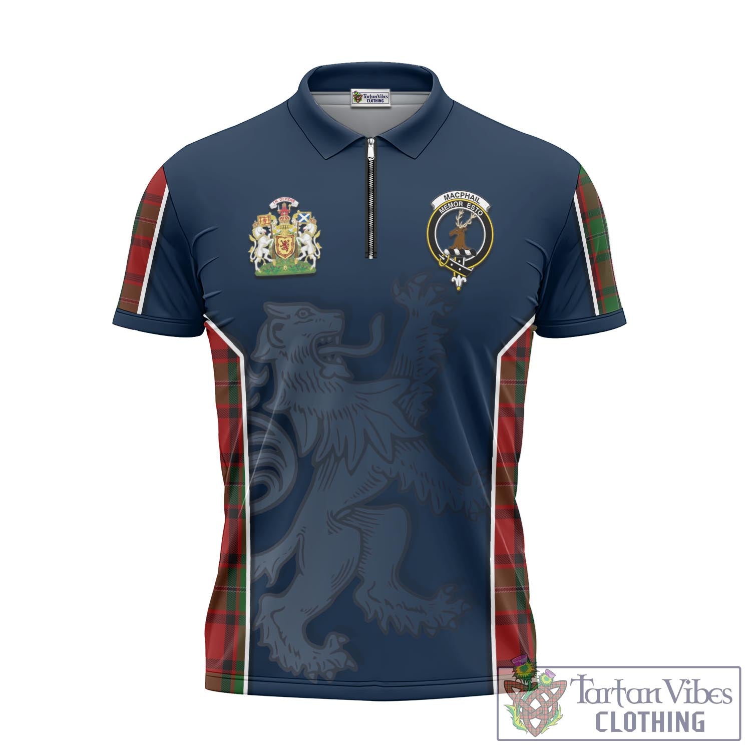 Tartan Vibes Clothing MacPhail Tartan Zipper Polo Shirt with Family Crest and Lion Rampant Vibes Sport Style