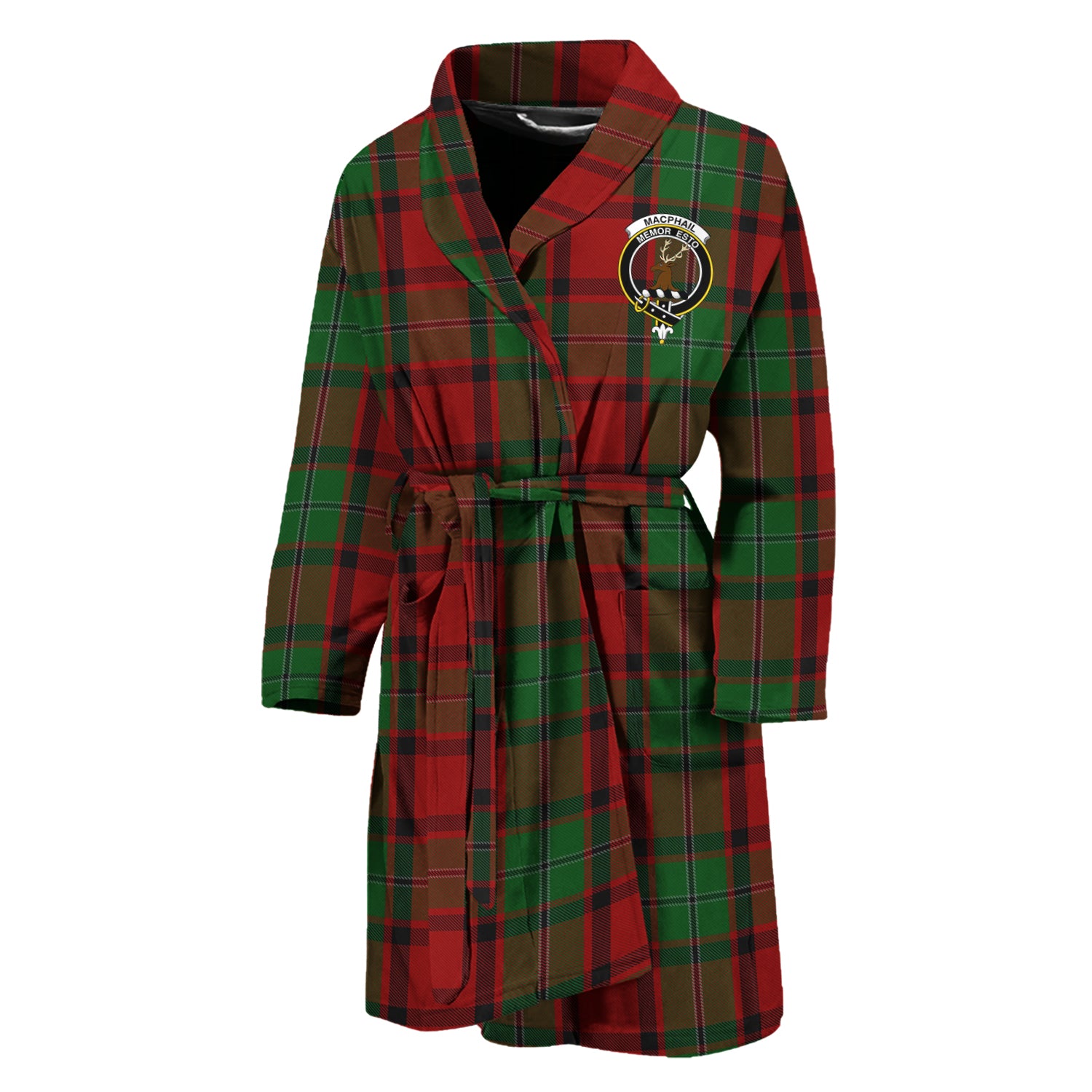 MacPhail (McPhail) Tartan Bathrobe with Family Crest Unisex M - Tartan Vibes Clothing