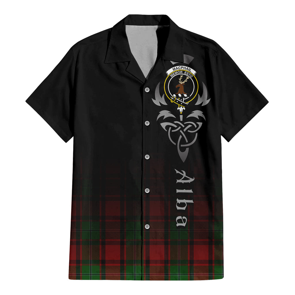 Tartan Vibes Clothing MacPhail Tartan Short Sleeve Button Up Featuring Alba Gu Brath Family Crest Celtic Inspired