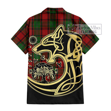 MacPhail (McPhail) Tartan Short Sleeve Button Shirt with Family Crest Celtic Wolf Style