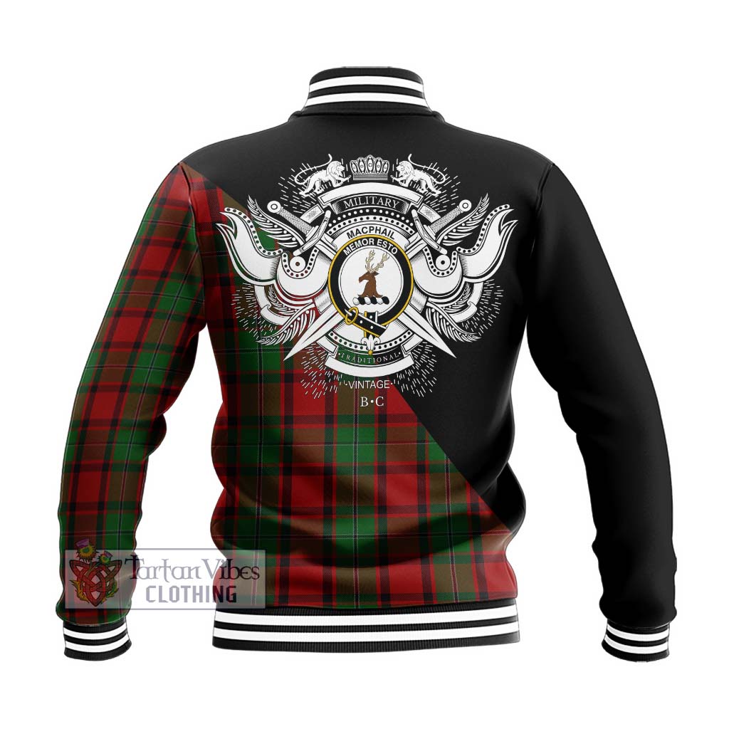 Tartan Vibes Clothing MacPhail Tartan Baseball Jacket with Family Crest and Military Logo Style