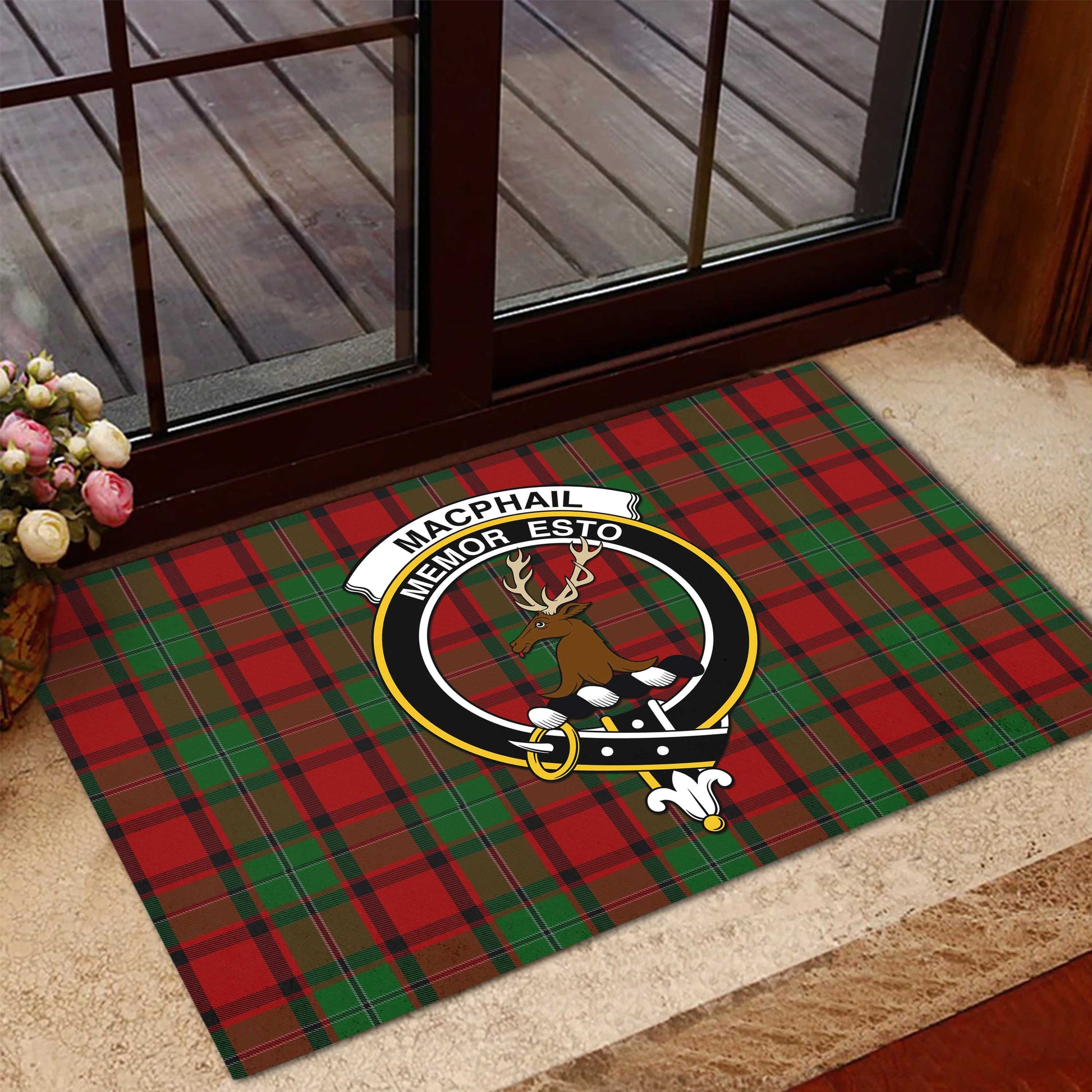 MacPhail Tartan Door Mat with Family Crest - Tartanvibesclothing