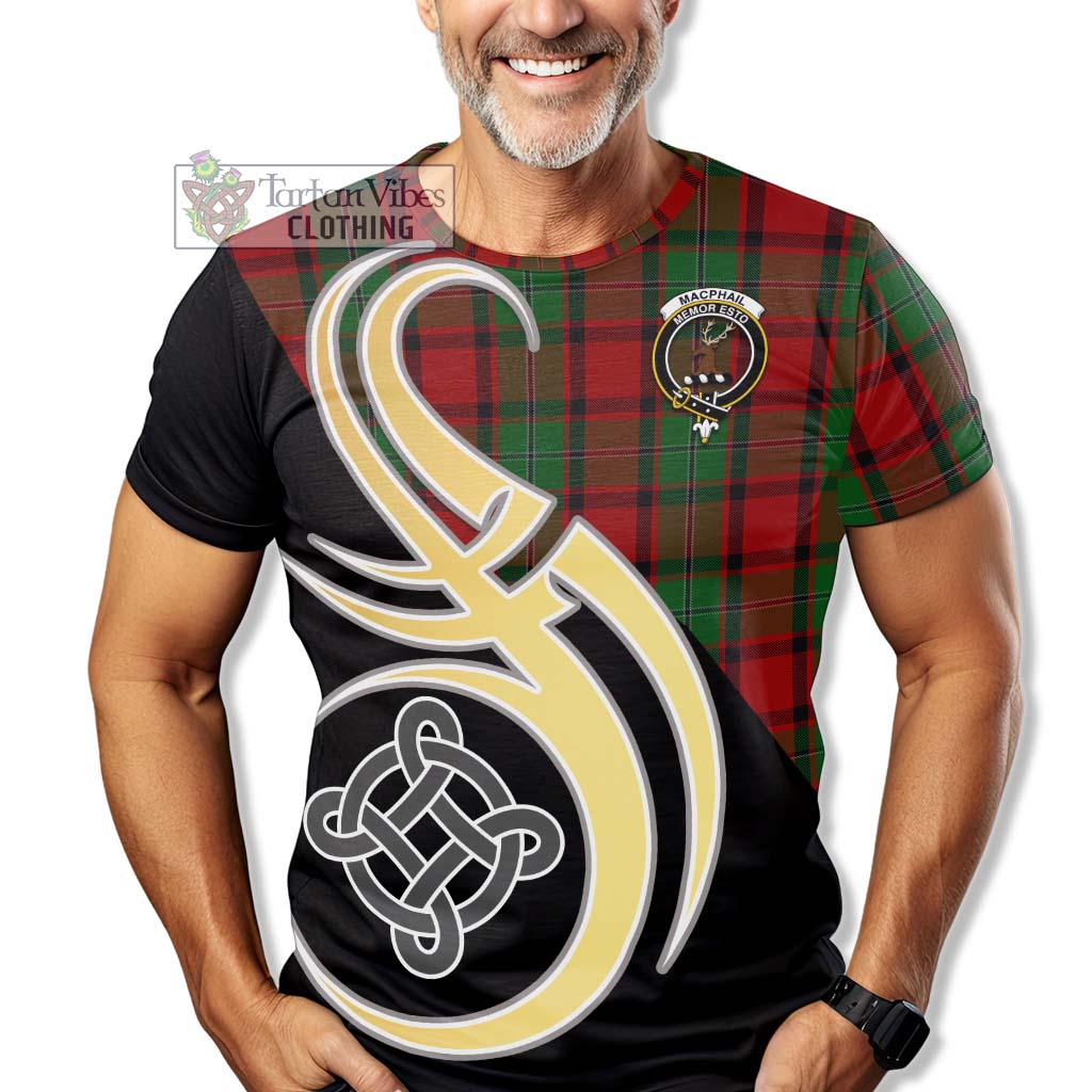 Tartan Vibes Clothing MacPhail Tartan T-Shirt with Family Crest and Celtic Symbol Style