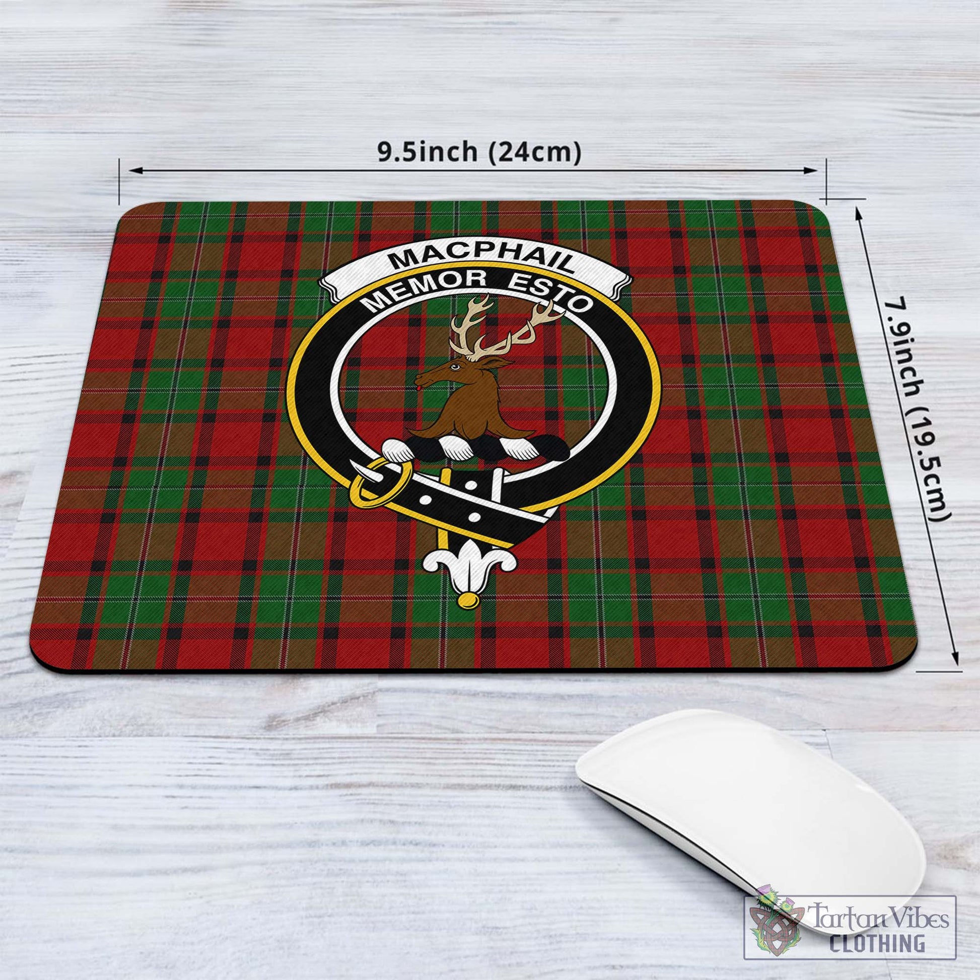 Tartan Vibes Clothing MacPhail Tartan Mouse Pad with Family Crest