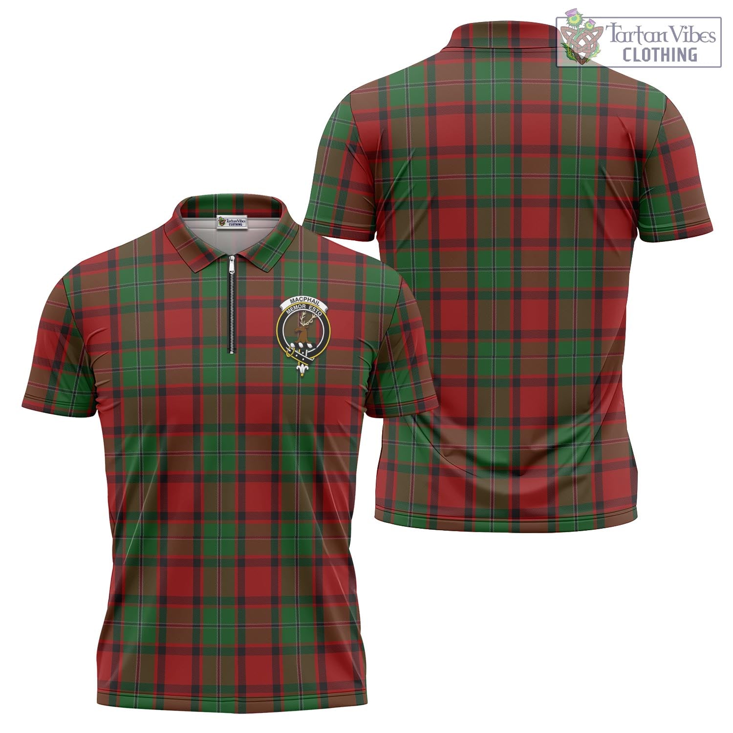 Tartan Vibes Clothing MacPhail Tartan Zipper Polo Shirt with Family Crest