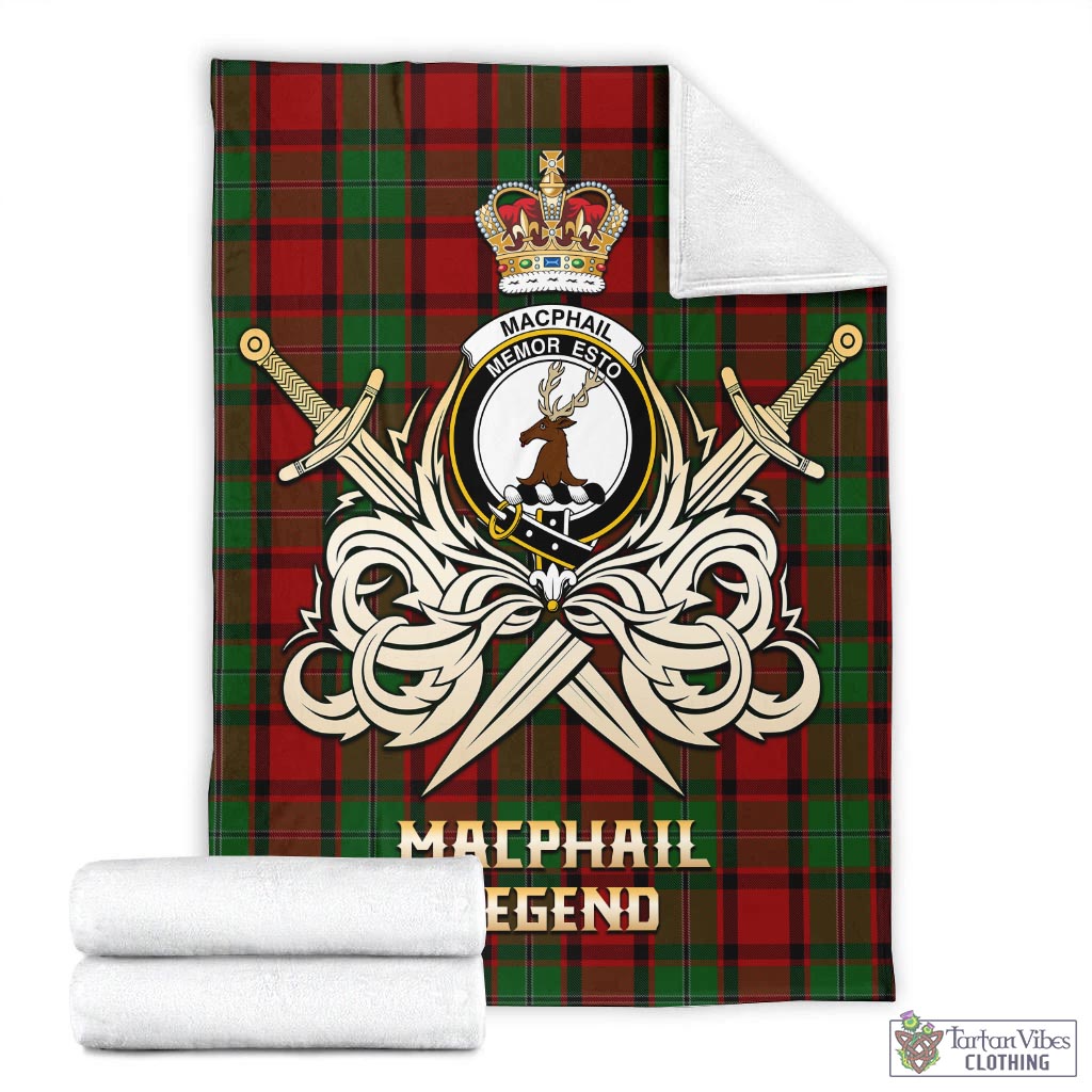 Tartan Vibes Clothing MacPhail Tartan Blanket with Clan Crest and the Golden Sword of Courageous Legacy