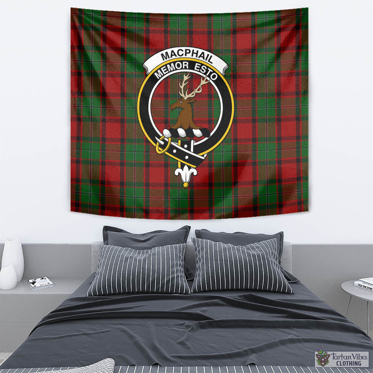 Tartan Vibes Clothing MacPhail Tartan Tapestry Wall Hanging and Home Decor for Room with Family Crest