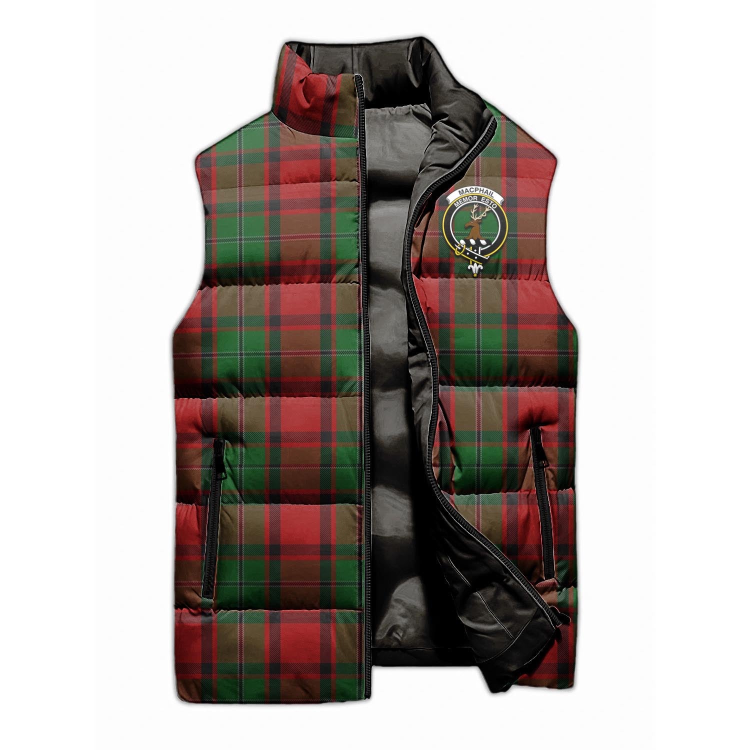 MacPhail Tartan Sleeveless Puffer Jacket with Family Crest - Tartanvibesclothing