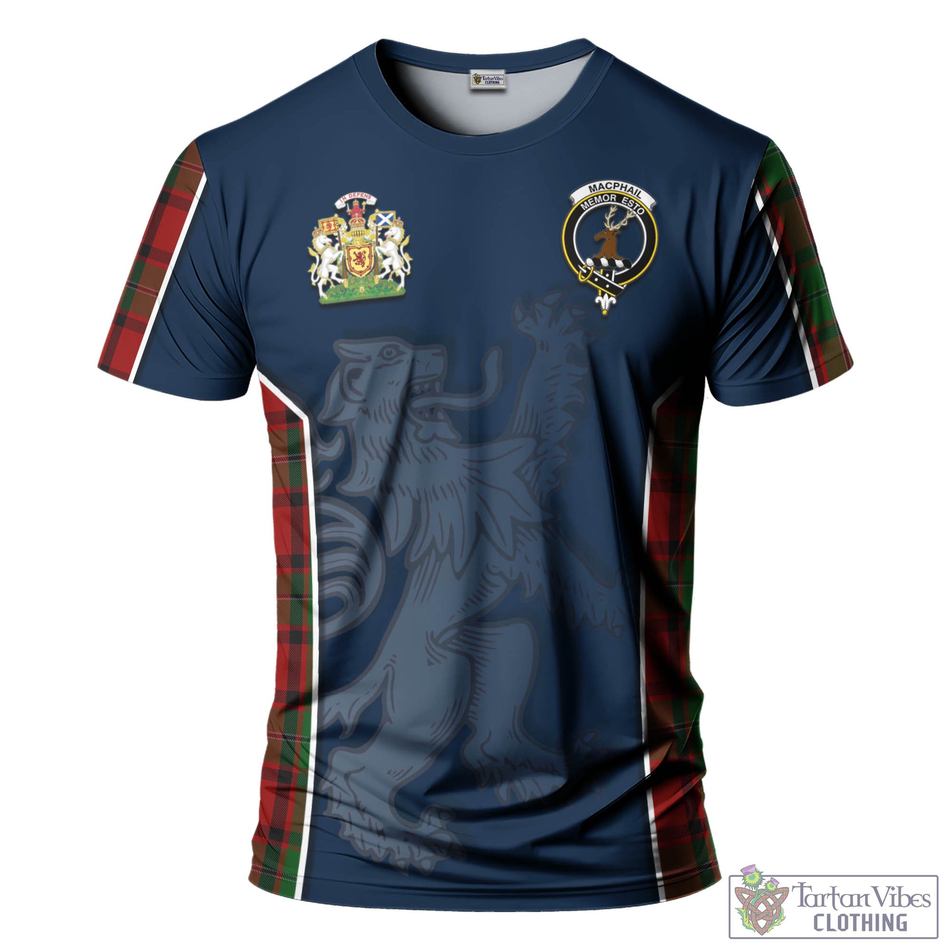 Tartan Vibes Clothing MacPhail Tartan T-Shirt with Family Crest and Lion Rampant Vibes Sport Style