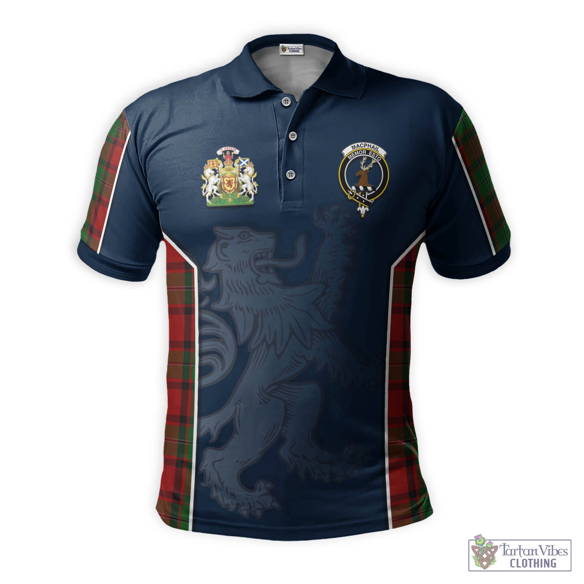 Tartan Vibes Clothing MacPhail Tartan Men's Polo Shirt with Family Crest and Lion Rampant Vibes Sport Style