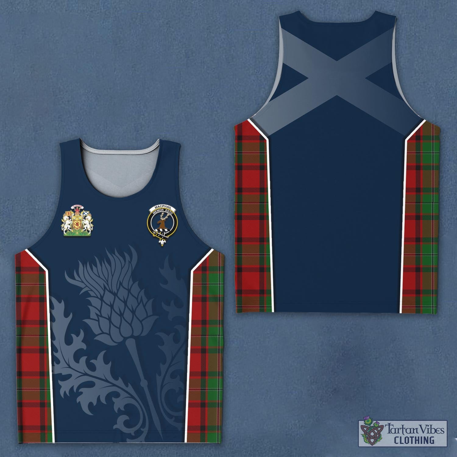 Tartan Vibes Clothing MacPhail Tartan Men's Tanks Top with Family Crest and Scottish Thistle Vibes Sport Style