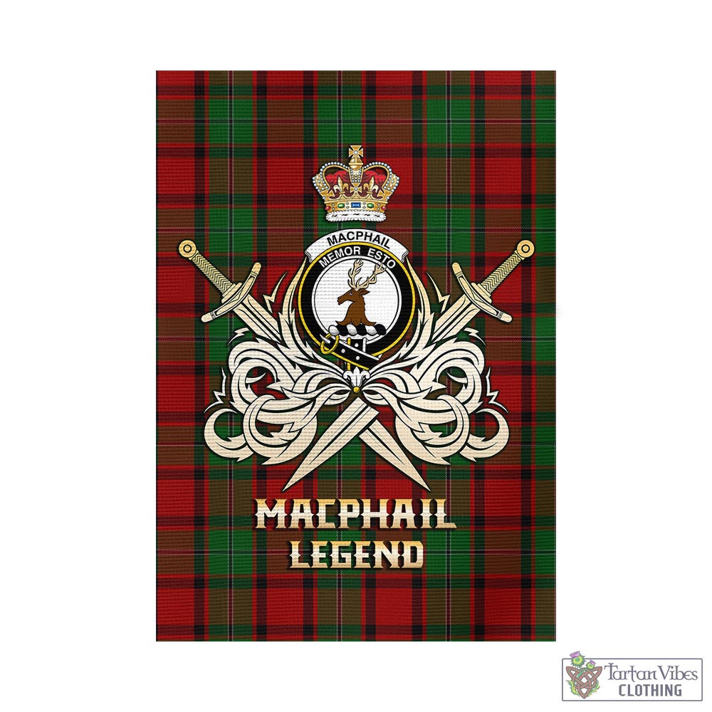 Tartan Vibes Clothing MacPhail Tartan Flag with Clan Crest and the Golden Sword of Courageous Legacy