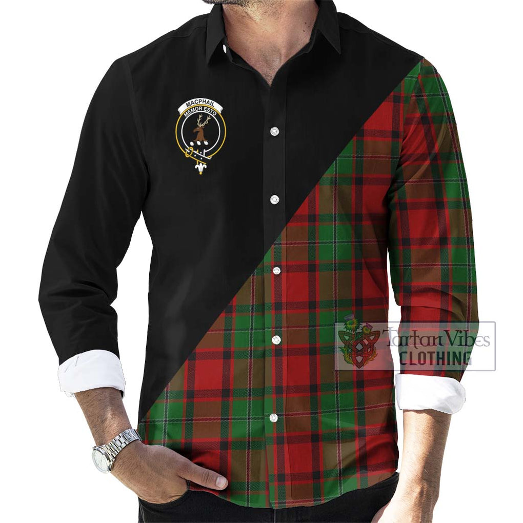 MacPhail (McPhail) Tartan Long Sleeve Button Shirt with Family Crest and Military Logo Style - Tartanvibesclothing Shop