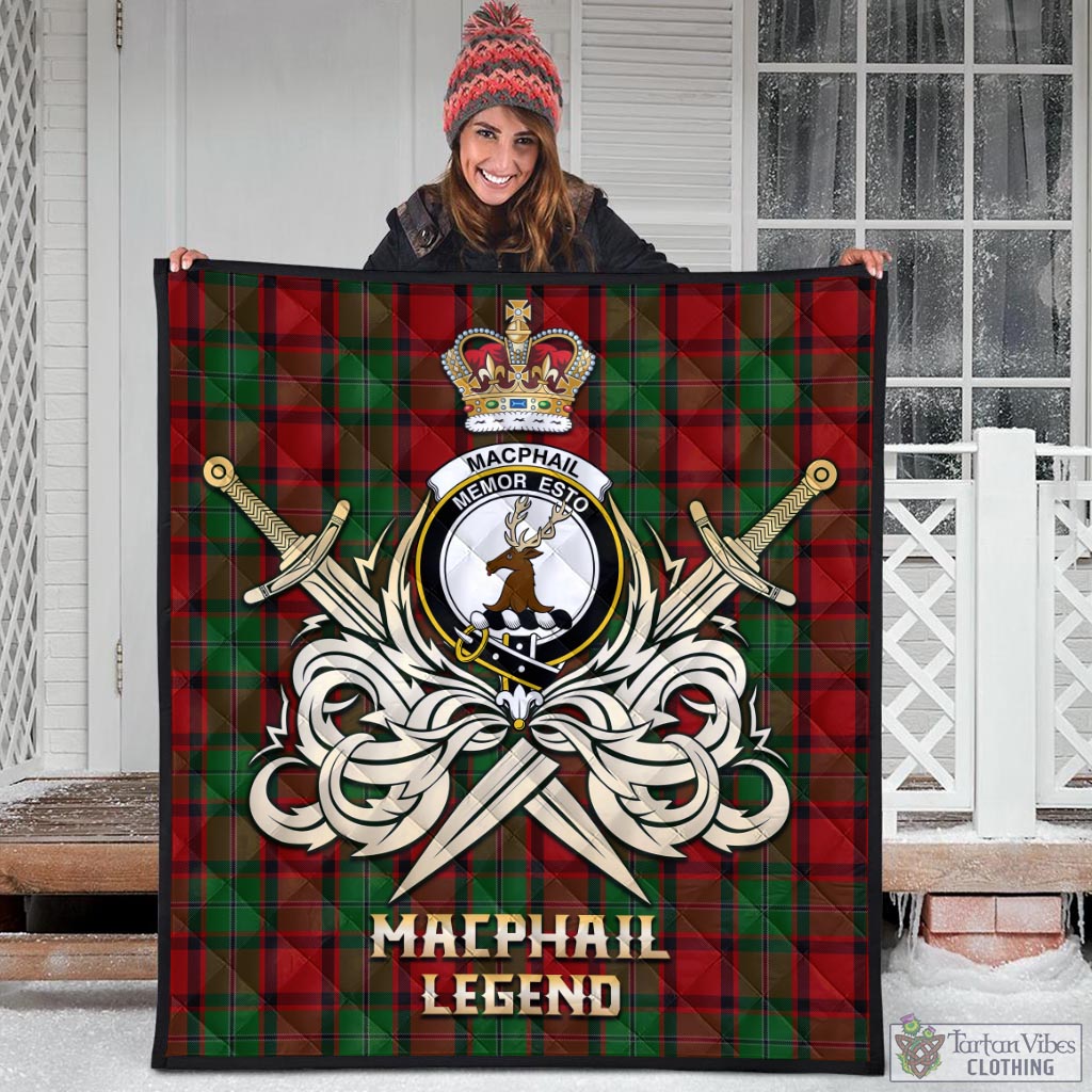 Tartan Vibes Clothing MacPhail Tartan Quilt with Clan Crest and the Golden Sword of Courageous Legacy