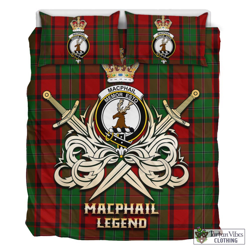 Tartan Vibes Clothing MacPhail Tartan Bedding Set with Clan Crest and the Golden Sword of Courageous Legacy