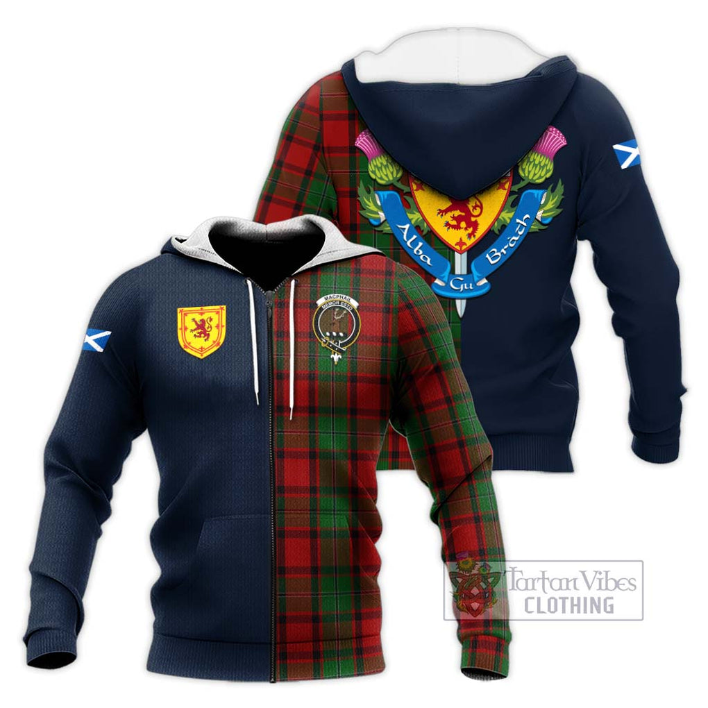 Tartan Vibes Clothing MacPhail Tartan Knitted Hoodie with Scottish Lion Royal Arm Half Style