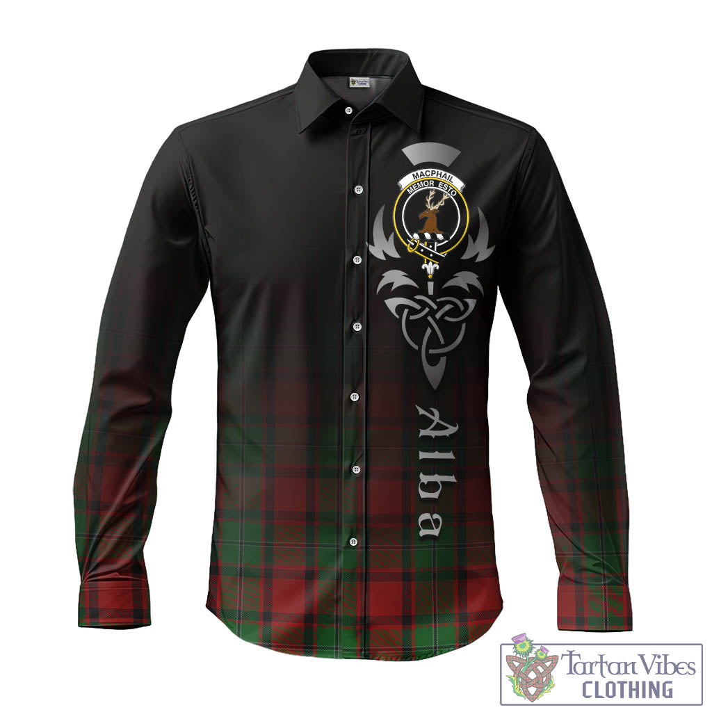 Tartan Vibes Clothing MacPhail Tartan Long Sleeve Button Up Featuring Alba Gu Brath Family Crest Celtic Inspired