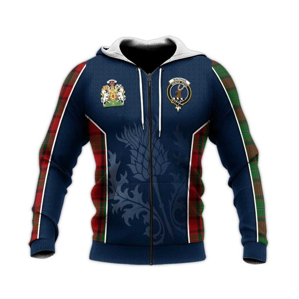 Tartan Vibes Clothing MacPhail Tartan Knitted Hoodie with Family Crest and Scottish Thistle Vibes Sport Style