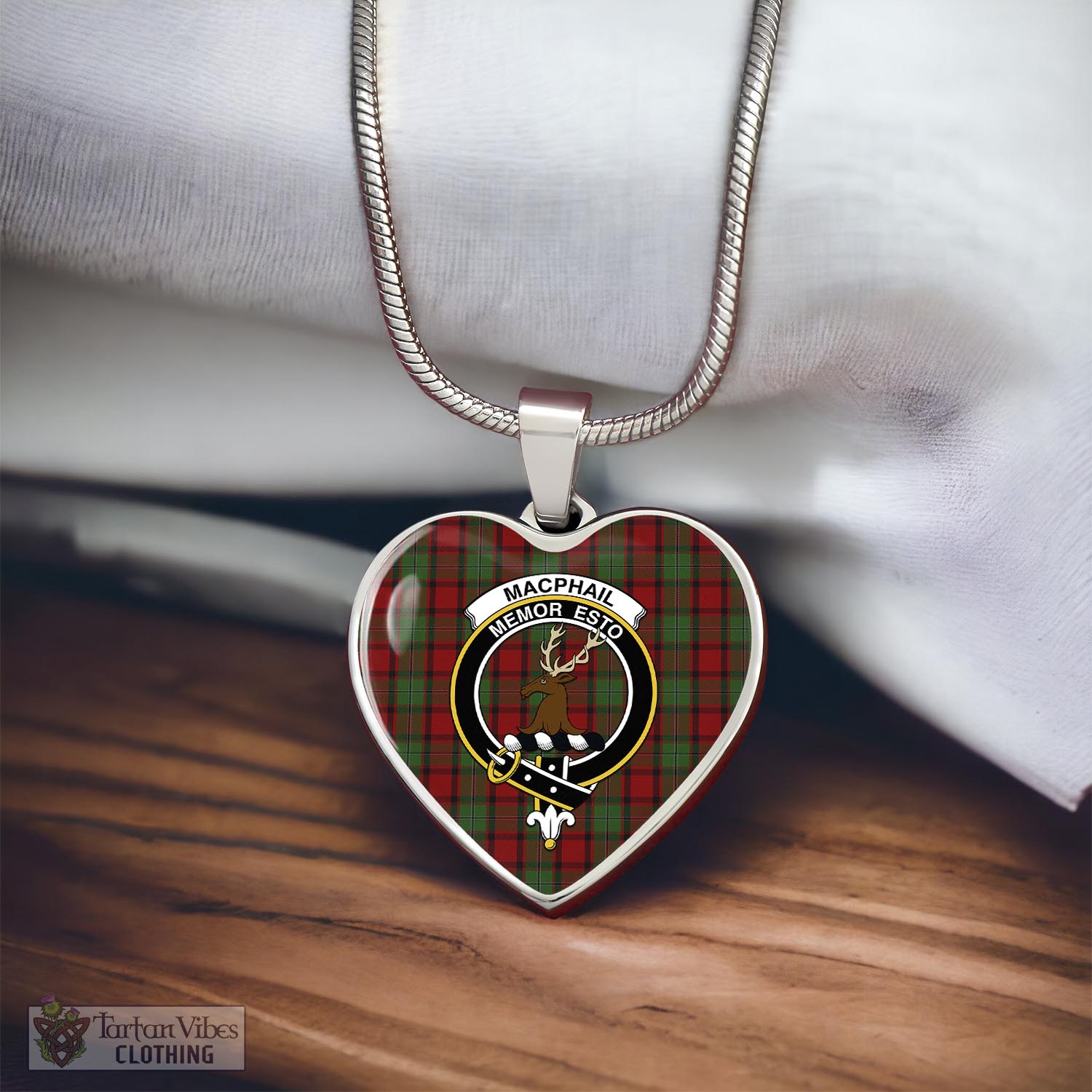 Tartan Vibes Clothing MacPhail Tartan Heart Necklace with Family Crest