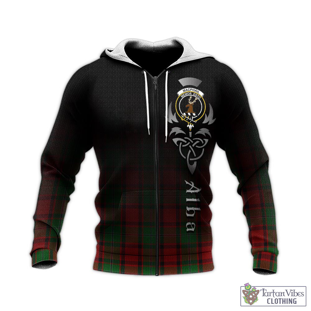 Tartan Vibes Clothing MacPhail Tartan Knitted Hoodie Featuring Alba Gu Brath Family Crest Celtic Inspired