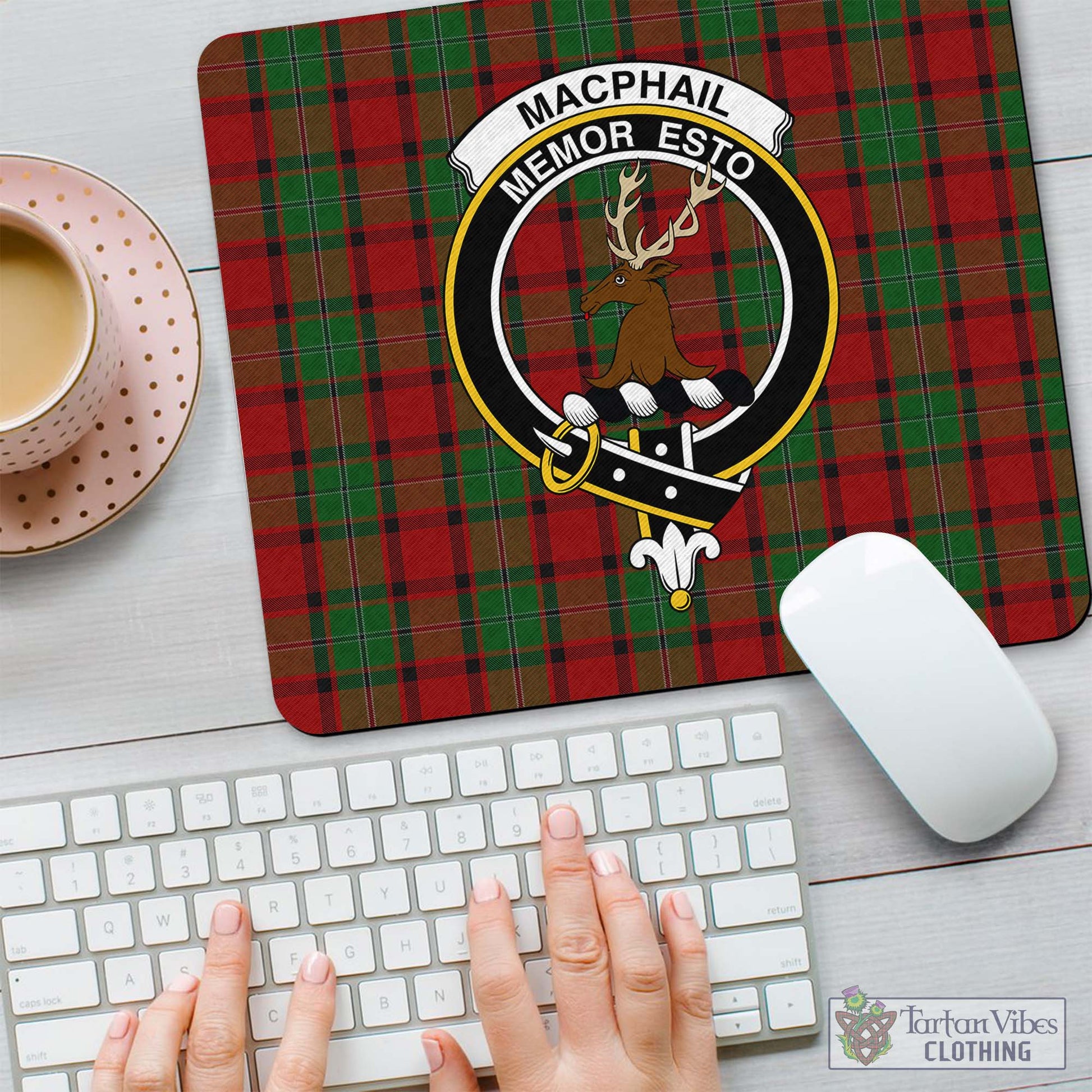 Tartan Vibes Clothing MacPhail Tartan Mouse Pad with Family Crest