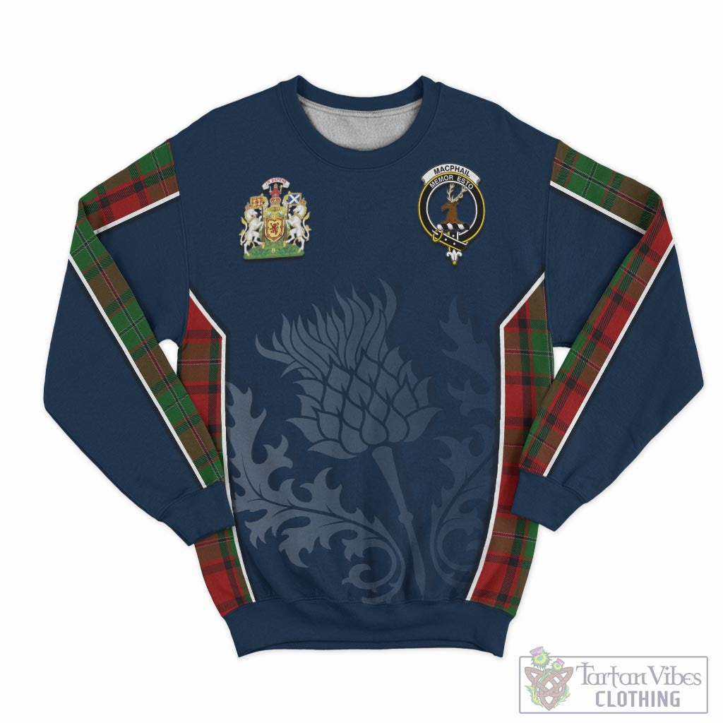 Tartan Vibes Clothing MacPhail Tartan Sweatshirt with Family Crest and Scottish Thistle Vibes Sport Style