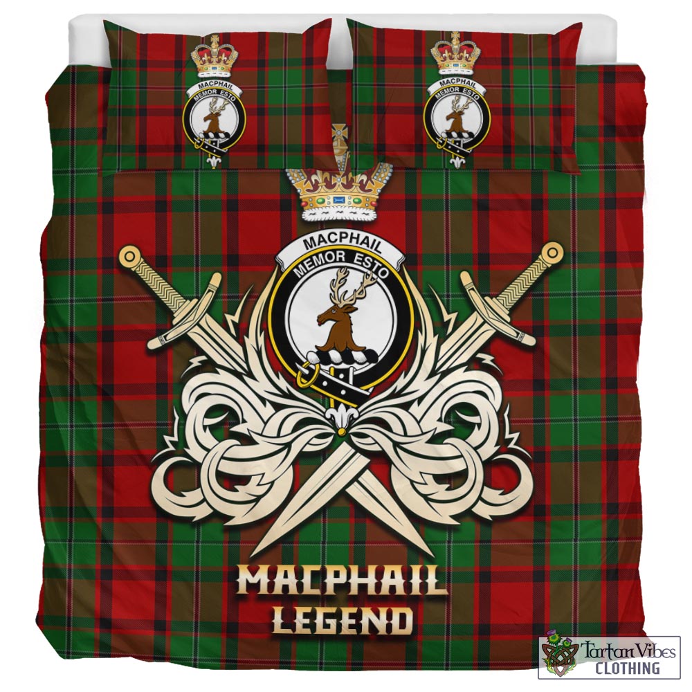 Tartan Vibes Clothing MacPhail Tartan Bedding Set with Clan Crest and the Golden Sword of Courageous Legacy