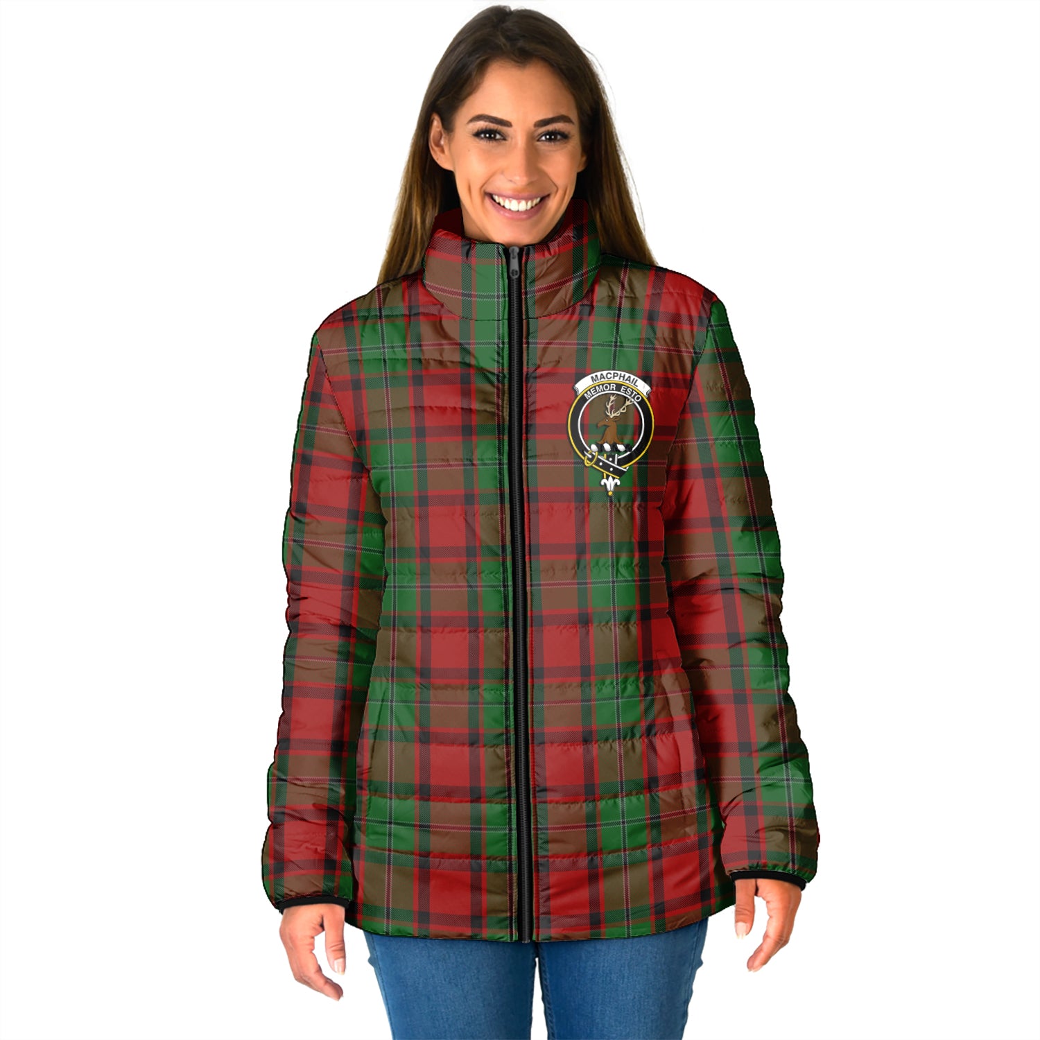 MacPhail (McPhail) Tartan Padded Jacket with Family Crest - Tartan Vibes Clothing