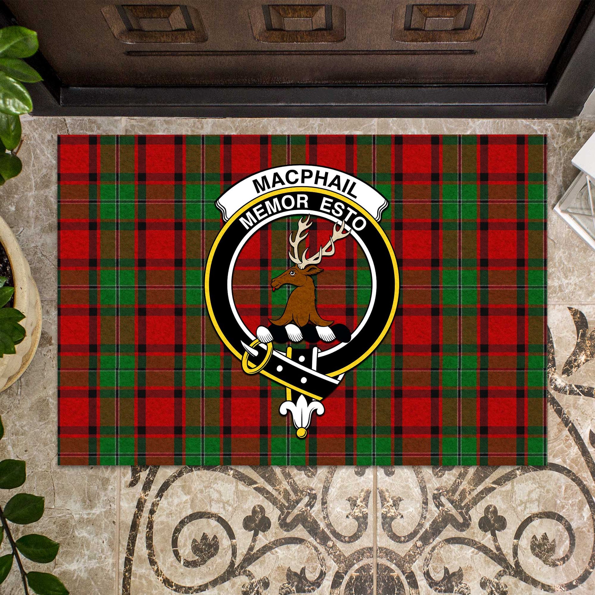 MacPhail Tartan Door Mat with Family Crest - Tartanvibesclothing