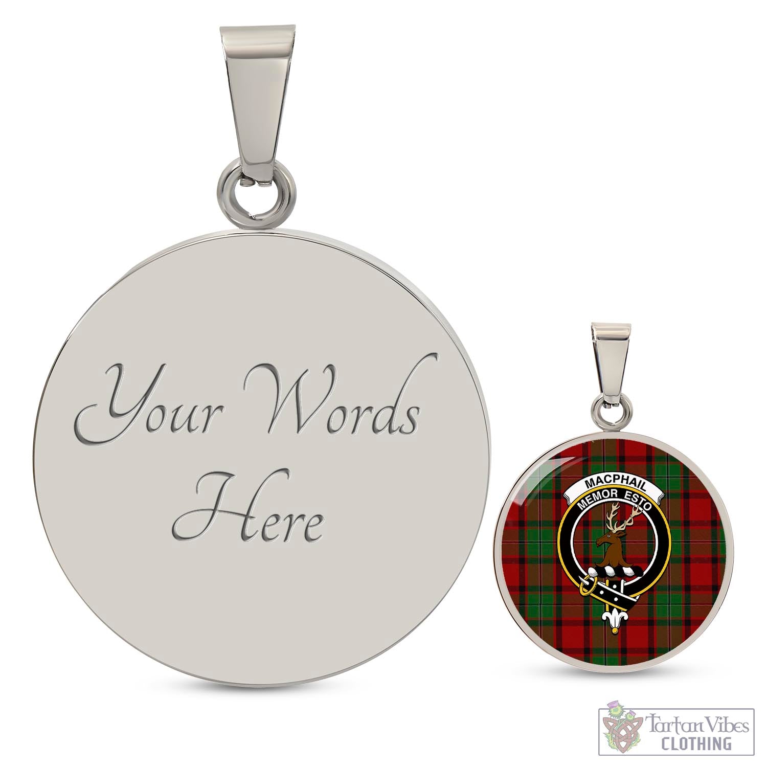 Tartan Vibes Clothing MacPhail Tartan Circle Necklace with Family Crest