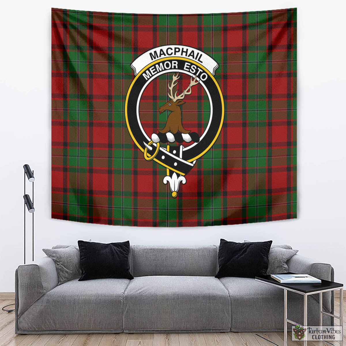 Tartan Vibes Clothing MacPhail Tartan Tapestry Wall Hanging and Home Decor for Room with Family Crest