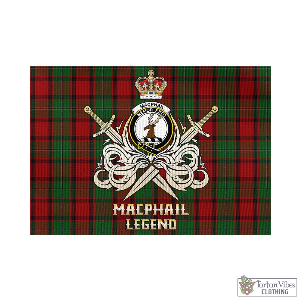 Tartan Vibes Clothing MacPhail Tartan Flag with Clan Crest and the Golden Sword of Courageous Legacy