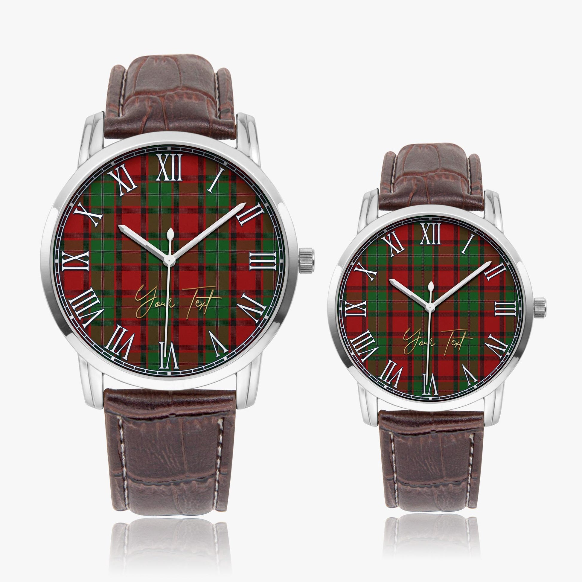 MacPhail Tartan Personalized Your Text Leather Trap Quartz Watch Wide Type Silver Case With Brown Leather Strap - Tartanvibesclothing