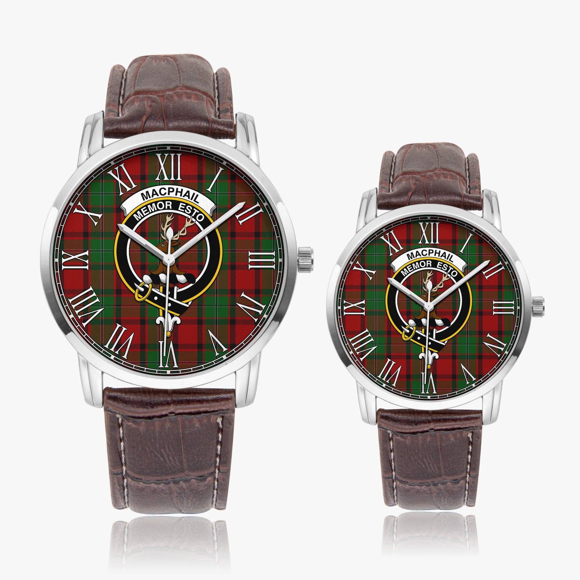 MacPhail Tartan Family Crest Leather Strap Quartz Watch - Tartanvibesclothing