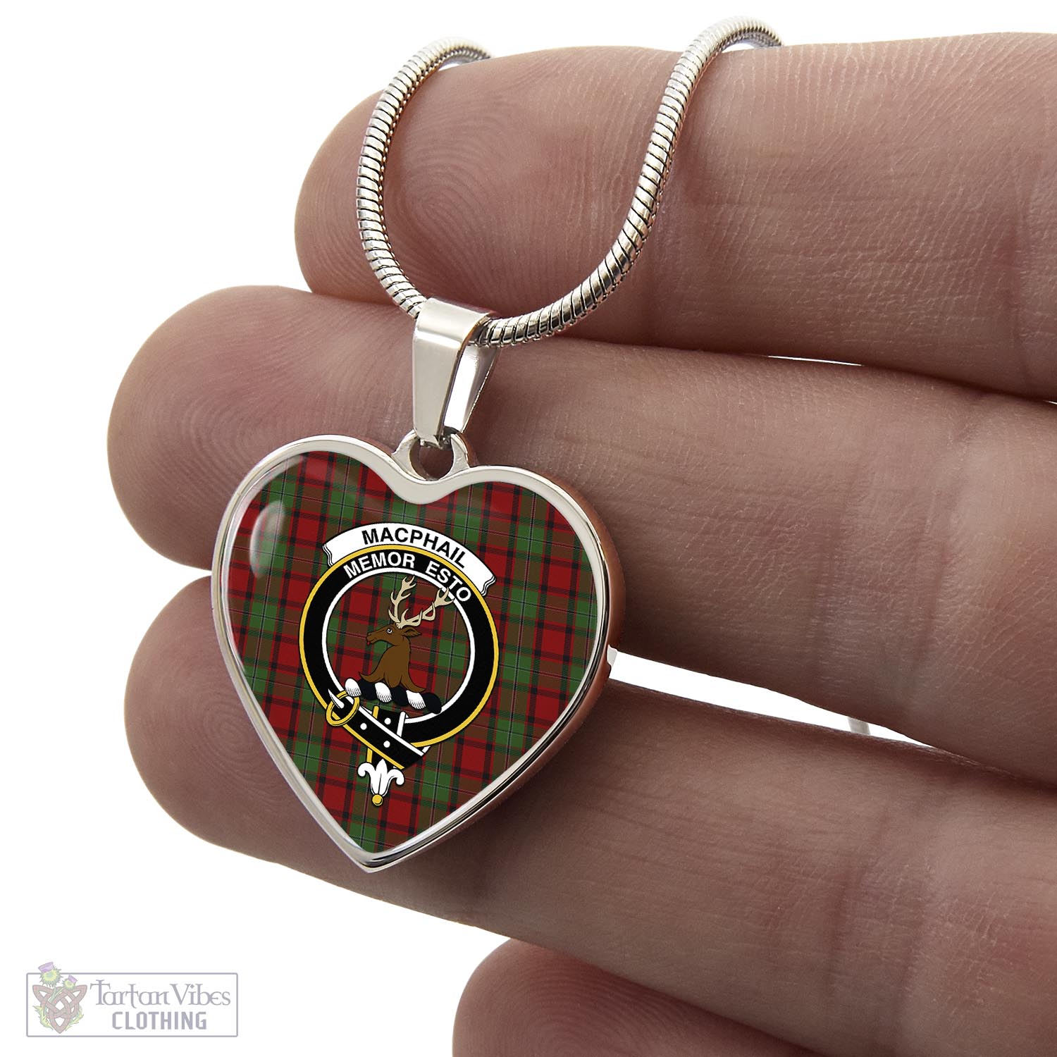 Tartan Vibes Clothing MacPhail Tartan Heart Necklace with Family Crest