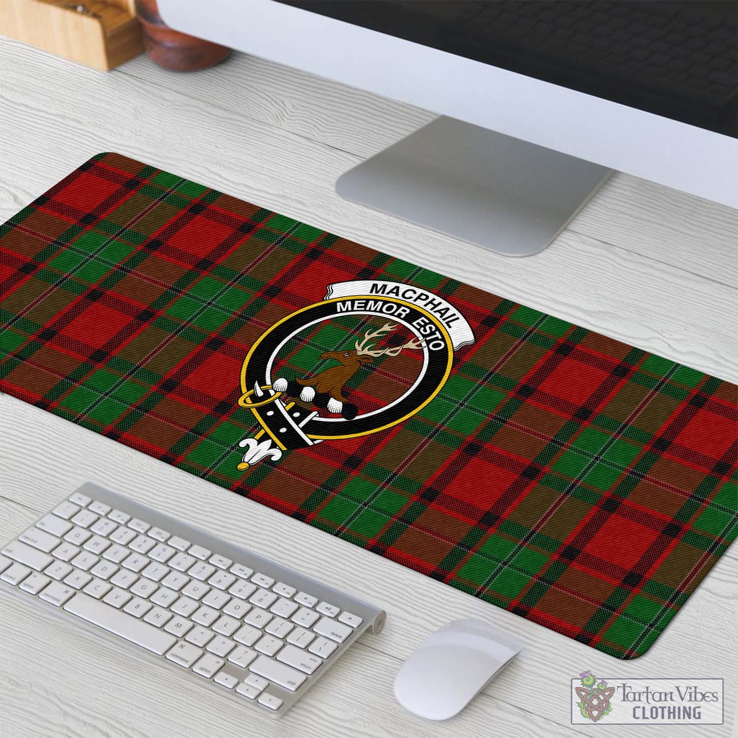 Tartan Vibes Clothing MacPhail Tartan Mouse Pad with Family Crest