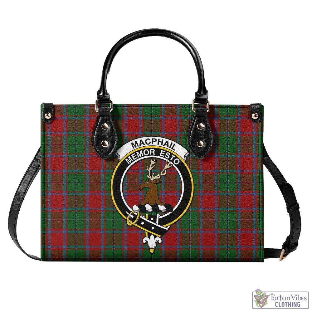 Tartan Vibes Clothing MacPhail Blue Bands Tartan Luxury Leather Handbags with Family Crest