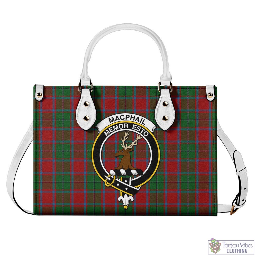 Tartan Vibes Clothing MacPhail Blue Bands Tartan Luxury Leather Handbags with Family Crest