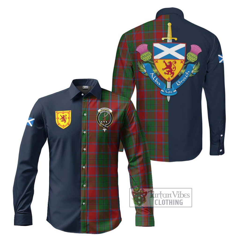 Tartan Vibes Clothing MacPhail Blue Bands Tartan Long Sleeve Button Shirt with Scottish Lion Royal Arm Half Style