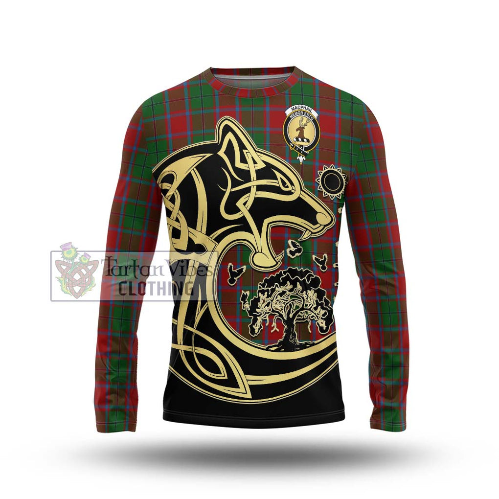 MacPhail Blue Bands Tartan Long Sleeve T-Shirt with Family Crest Celtic Wolf Style Unisex - Tartan Vibes Clothing