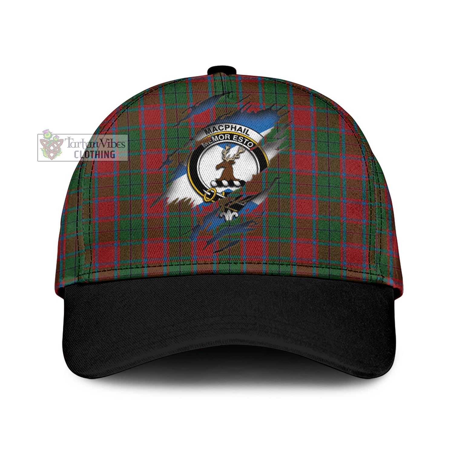 Tartan Vibes Clothing MacPhail Blue Bands Tartan Classic Cap with Family Crest In Me Style