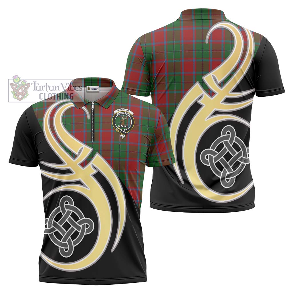 Tartan Vibes Clothing MacPhail Blue Bands Tartan Zipper Polo Shirt with Family Crest and Celtic Symbol Style